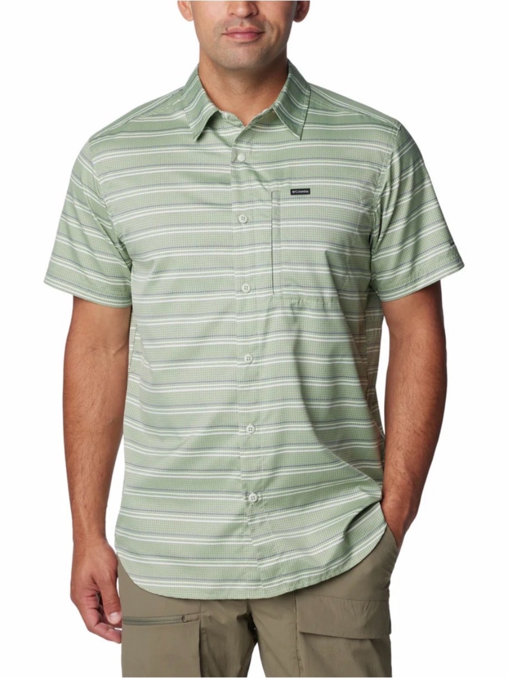 Columbia Light Green Striped Short-Sleeve Button-Down Shirt